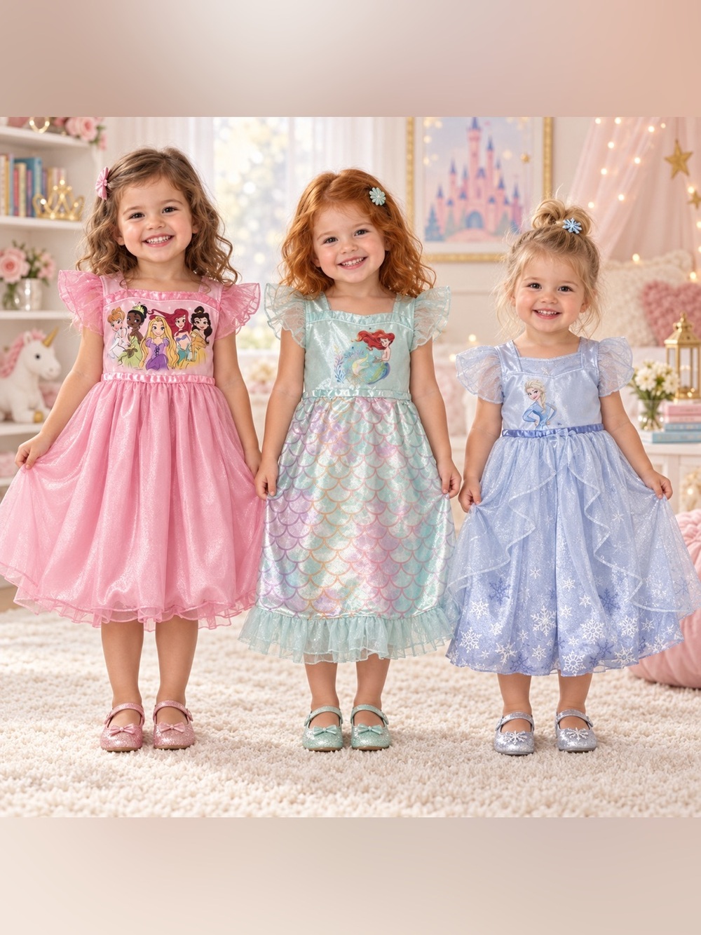 Disney Princess Dress-Up Costume Bundle Girls 2T 3T Ariel Elsa Pink